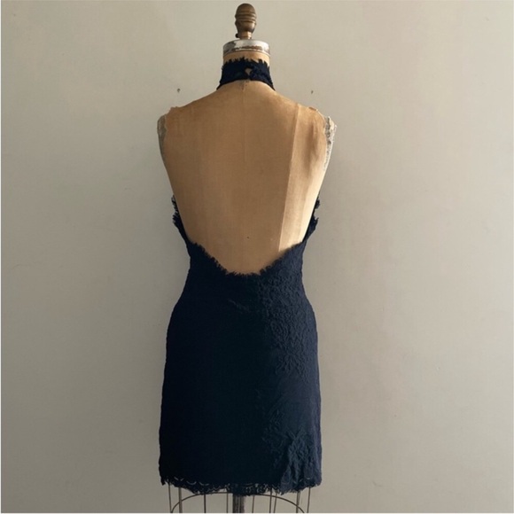 Free people] Black Jacquard Lace Body con Halter neck Back open Dress - Picture 7 of 9